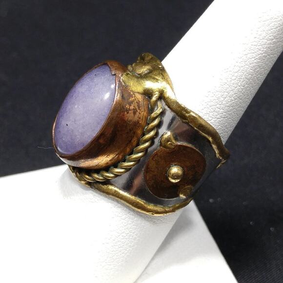 Amethyst Gemstone Mixed Metal Handmade Ring, Size 8 1/2 - Picture 8 of 11